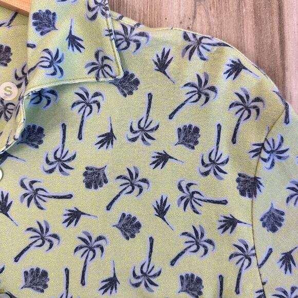 HIHO Shirt Terry Nico Camp Button‎ up Palm Print Green Size Small Travel Resort - Picture 1 of 9